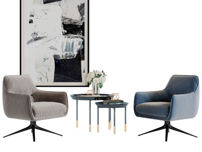 现代布艺休闲椅子茶几