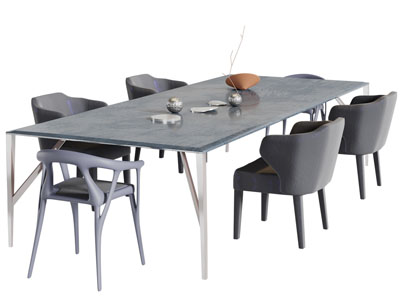 新中式长方形餐桌椅子组合