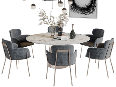 现代轻奢圆形餐桌椅组合