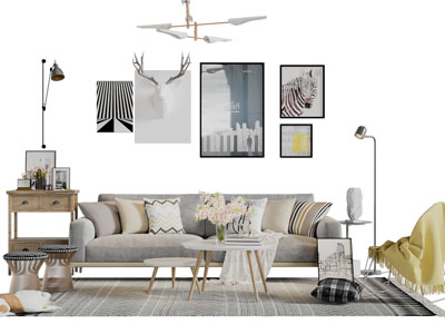 北欧多人沙发茶几组合