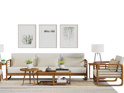 新中式多人单人沙发茶几组合