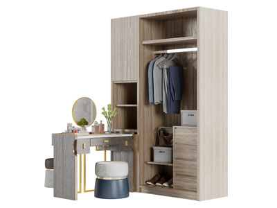 新中式带化妆梳妆台的衣柜3d模型 新中式带化妆梳妆台的衣柜