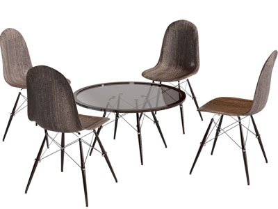 现代圆形玻璃餐桌椅子组合