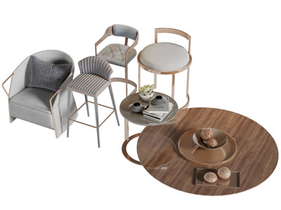 新中式单人沙发休闲椅子茶几3d模型 新中式单人沙发休闲椅子茶几