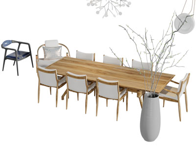 新中式长方形餐桌椅组合