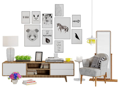 北欧实木电视柜休闲椅子