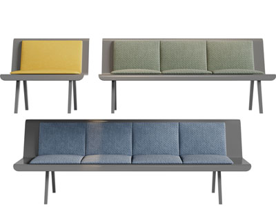 现代多人带靠垫的长椅子