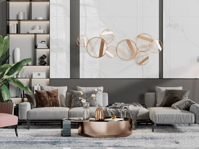 现代布艺多人沙发茶几组合