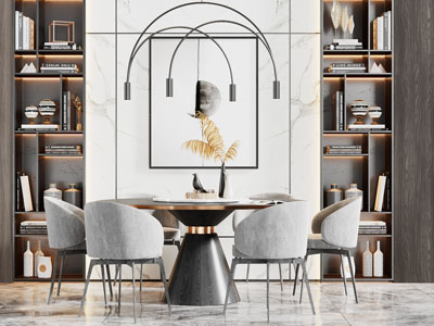 现代圆形餐桌椅组合