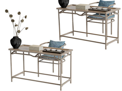 新中式长方形实木茶桌椅组合