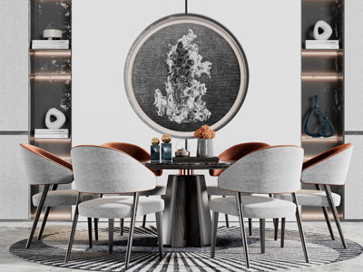 新中式圆形餐桌椅组合