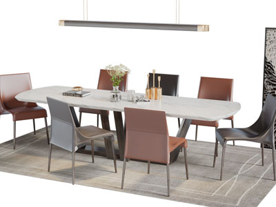 新中式椭圆形餐桌椅组合