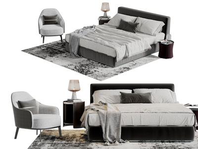 新中式布艺双人床床头柜