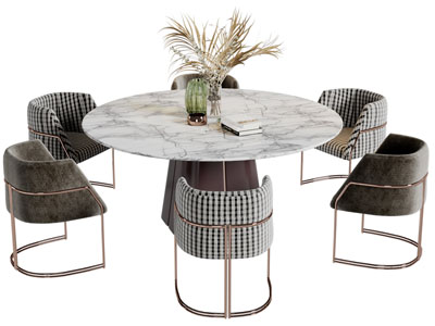 现代轻奢圆形大理石餐桌椅组合