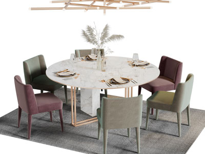 现代轻奢圆形大理石餐桌椅组合
