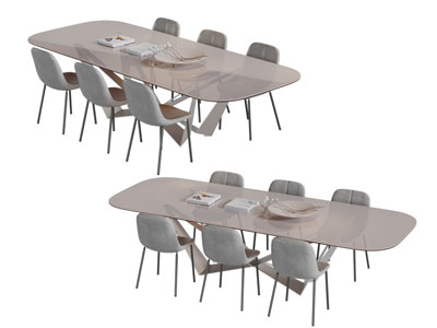 现代圆角长方形餐桌椅组合