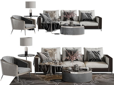 新中式多人沙发休闲椅子茶几组合