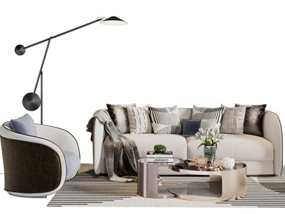 新中式双人单人沙发茶几组合