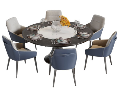 现代圆形餐桌椅组合