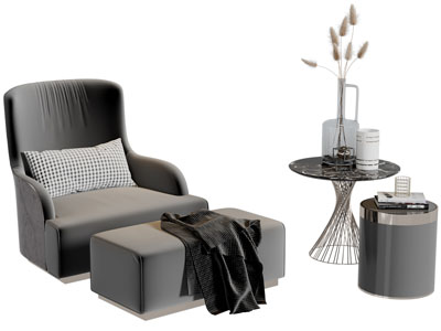 新中式单人沙发脚踏3d模型 新中式单人沙发脚踏