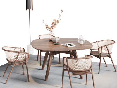 北欧实木椭圆形餐桌椅组合