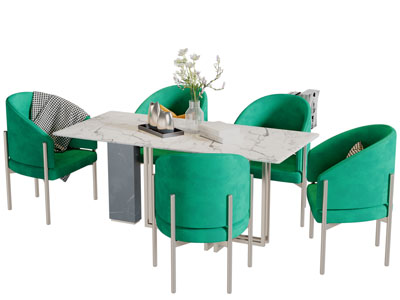 新中式大理石长方形餐桌椅组合