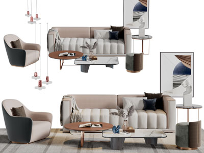 新中式多人单人沙发茶几组合