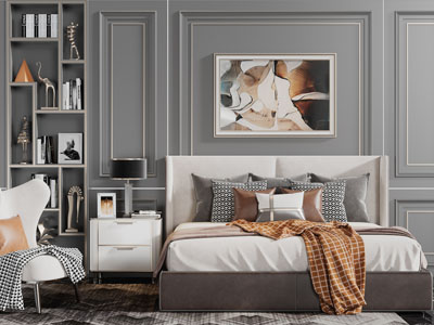 现代双人床休闲椅子