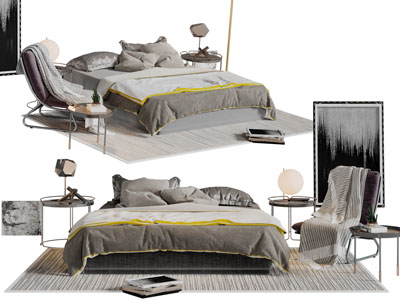 新中式布艺双人床休闲椅子