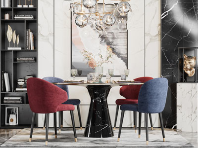 现代轻奢圆形餐桌椅组合