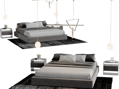 现代布艺无床头双人床