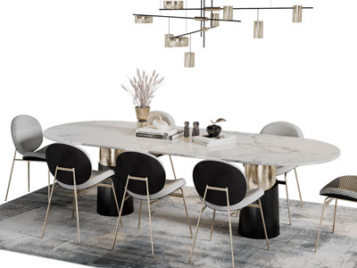现代轻奢椭圆形大理石餐桌椅组合