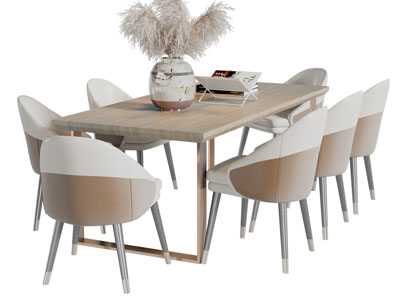 现代实木长方形餐桌椅组合