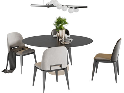 新中式圆形餐桌椅组合