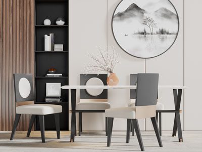 新中式长方形餐桌椅组合