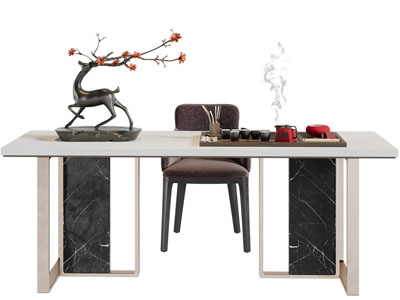 新中式茶桌椅梅花鹿盆景