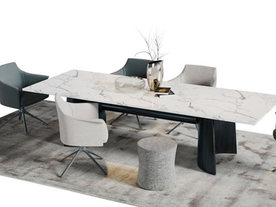 现代长方形大理石餐桌椅组合