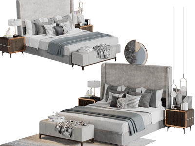 新中式高靠背床头双人床