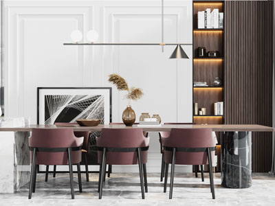 现代长方形餐桌椅子组合