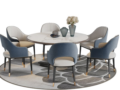 新中式圆形餐桌椅组合