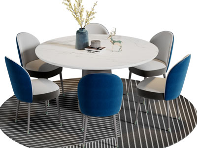 现代圆形大理石餐桌椅组合