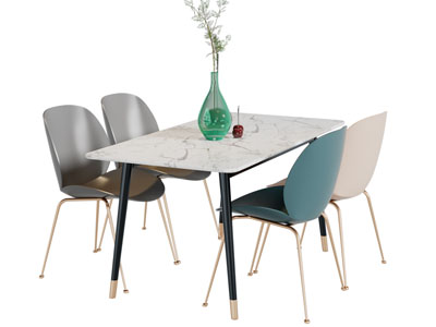 现代轻奢长方形大理石餐桌椅组合