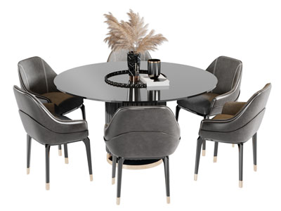 新中式黑色圆形餐桌椅组合