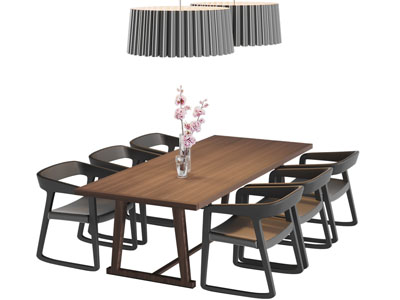 新中式长方形实木餐桌椅组合