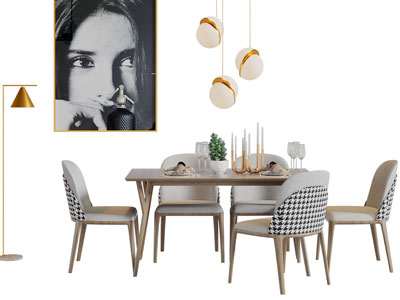 北欧实木长方形餐桌椅组合