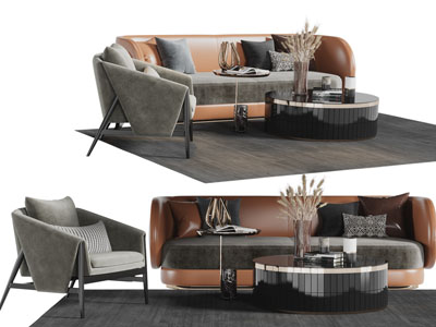 现代真皮多人沙发休闲椅子茶几组合