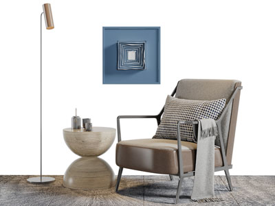 现代休闲单人沙发边几落地灯3d模型 现代休闲单人沙发边几落地灯