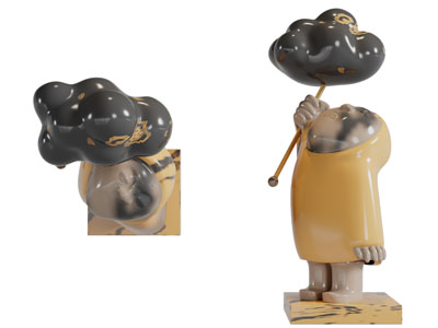 抬头的卡通小人雕塑雕刻