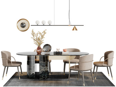 新中式椭圆形餐桌椅组合