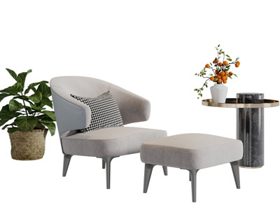 新中式单人沙发脚踏茶几组合3d模型 新中式单人沙发脚踏茶几组合